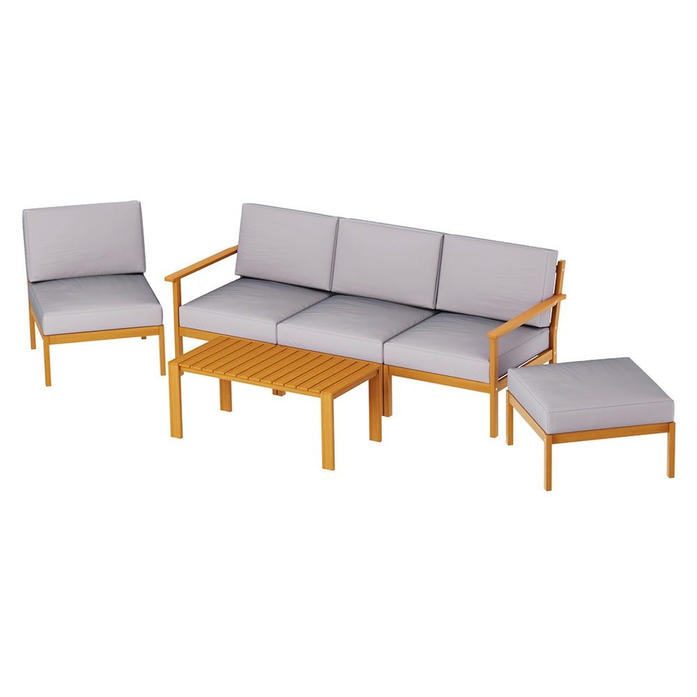 Outdoor Sofas & Lounge Sets: Gardeon 5-Seater Outdoor Sofa Set Wooden Lounge Setting 6PCS