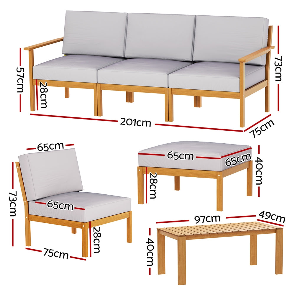 Outdoor Sofas & Lounge Sets: Gardeon 5-Seater Outdoor Sofa Set Wooden Lounge Setting 6PCS