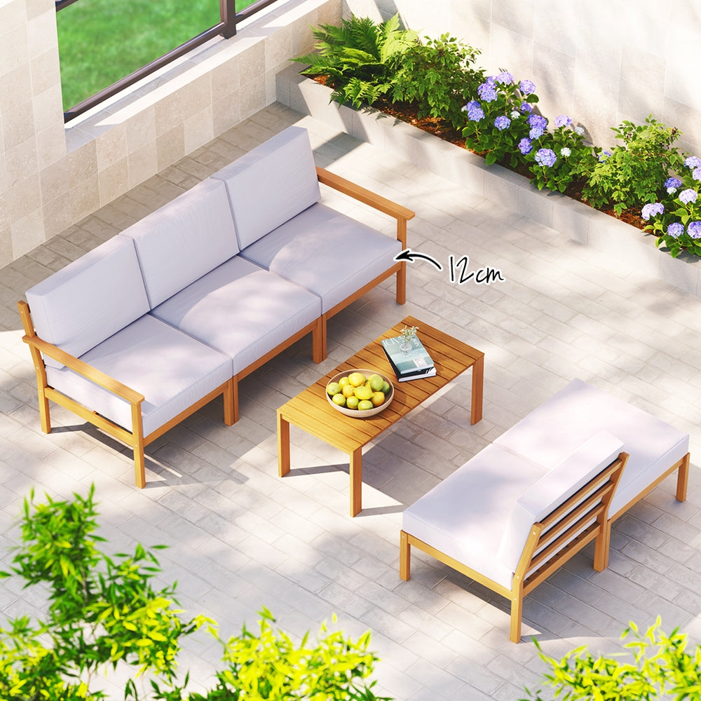 Outdoor Sofas & Lounge Sets: Gardeon 5-Seater Outdoor Sofa Set Wooden Lounge Setting 6PCS