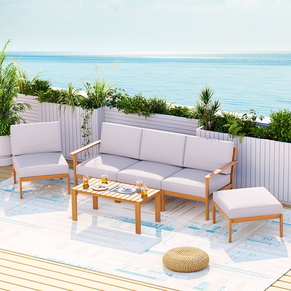 Outdoor Sofas & Lounge Sets: Gardeon 5-Seater Outdoor Sofa Set Wooden Lounge Setting 6PCS