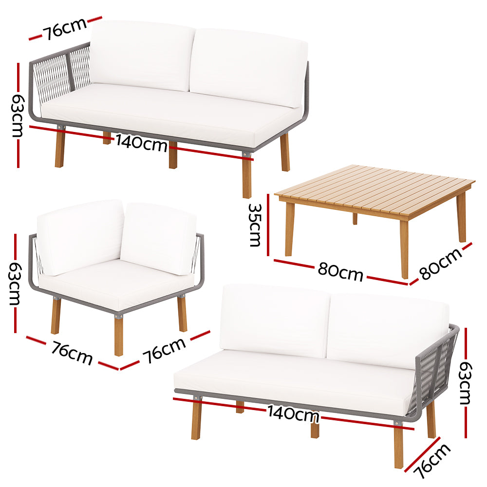 Outdoor Sofas & Lounge Sets: Gardeon 5-Seater Outdoor Sofa Set Wooden Lounge Setting Aluminum