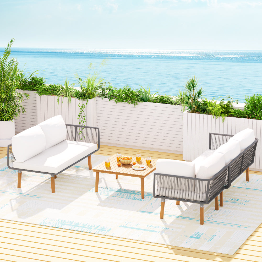 Outdoor Sofas & Lounge Sets: Gardeon 5-Seater Outdoor Sofa Set Wooden Lounge Setting Aluminum