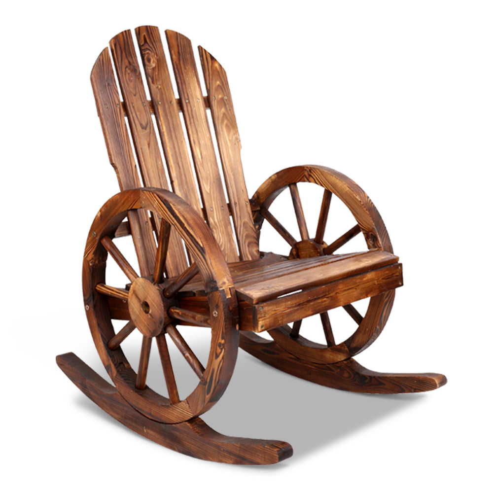 Outdoor Chairs: Gardeon Wagon Wheels Rocking Chair - Brown