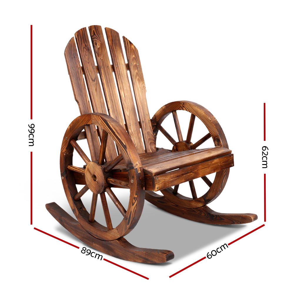 Outdoor Chairs: Gardeon Wagon Wheels Rocking Chair - Brown
