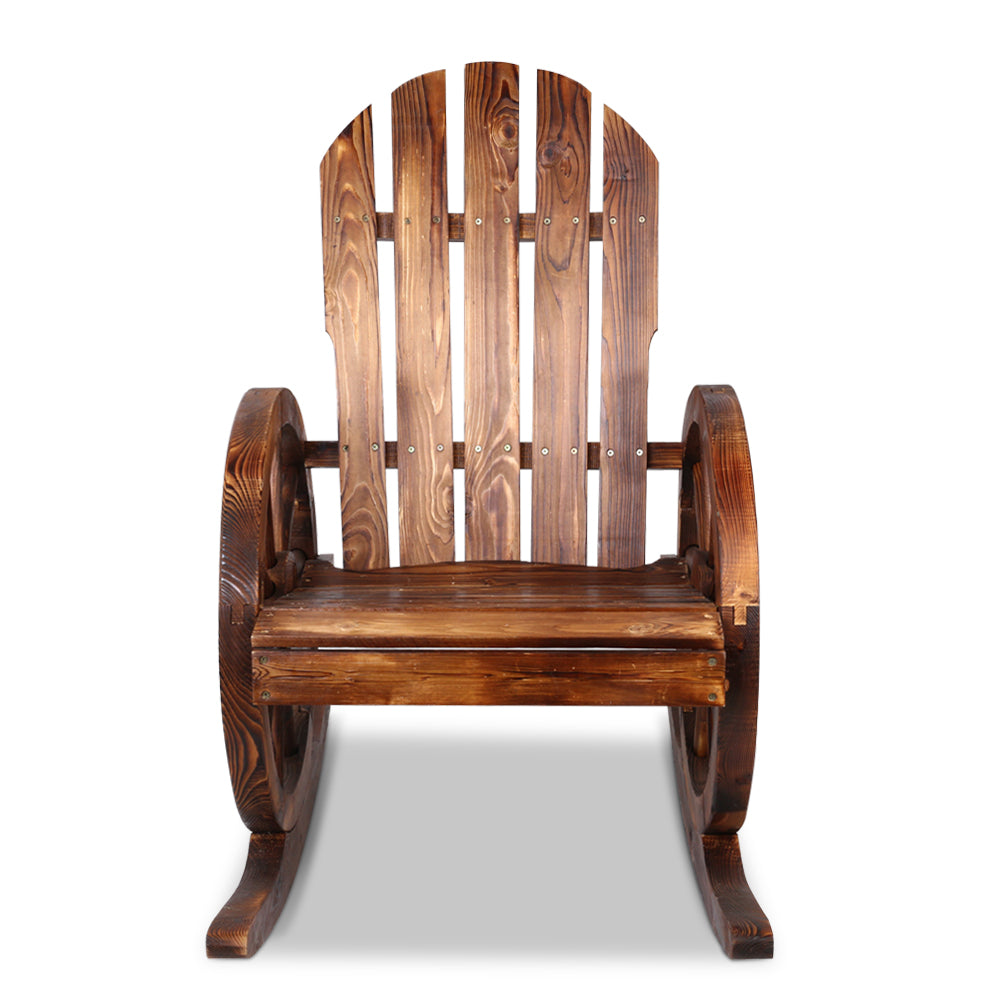 Outdoor Chairs: Gardeon Wagon Wheels Rocking Chair - Brown