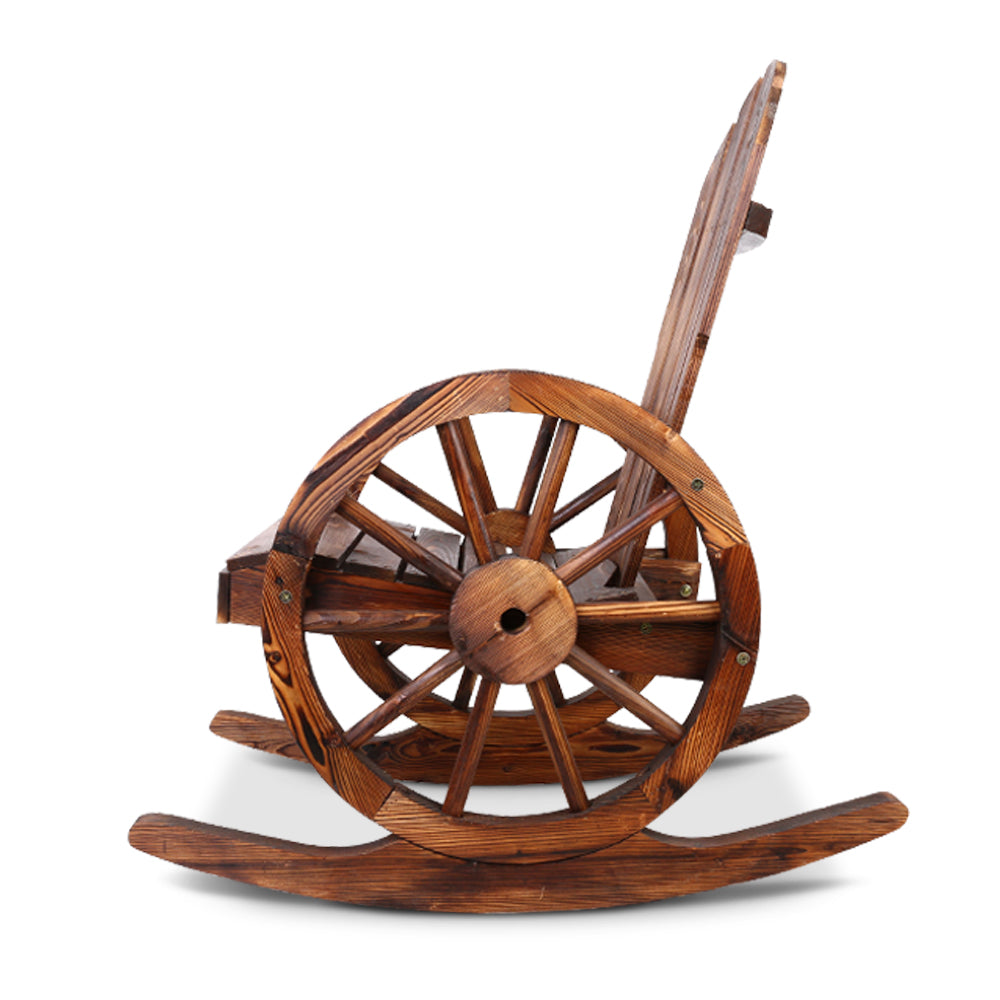 Outdoor Chairs: Gardeon Wagon Wheels Rocking Chair - Brown