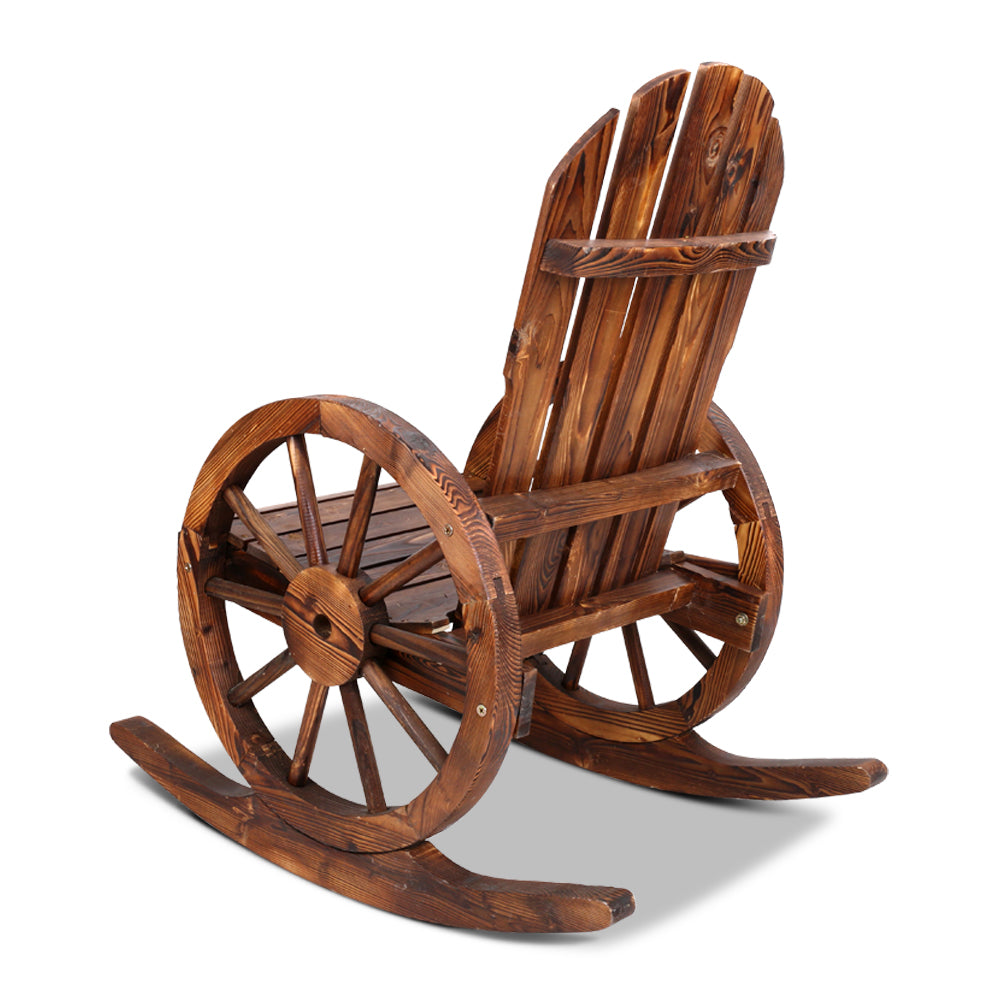 Outdoor Chairs: Gardeon Wagon Wheels Rocking Chair - Brown