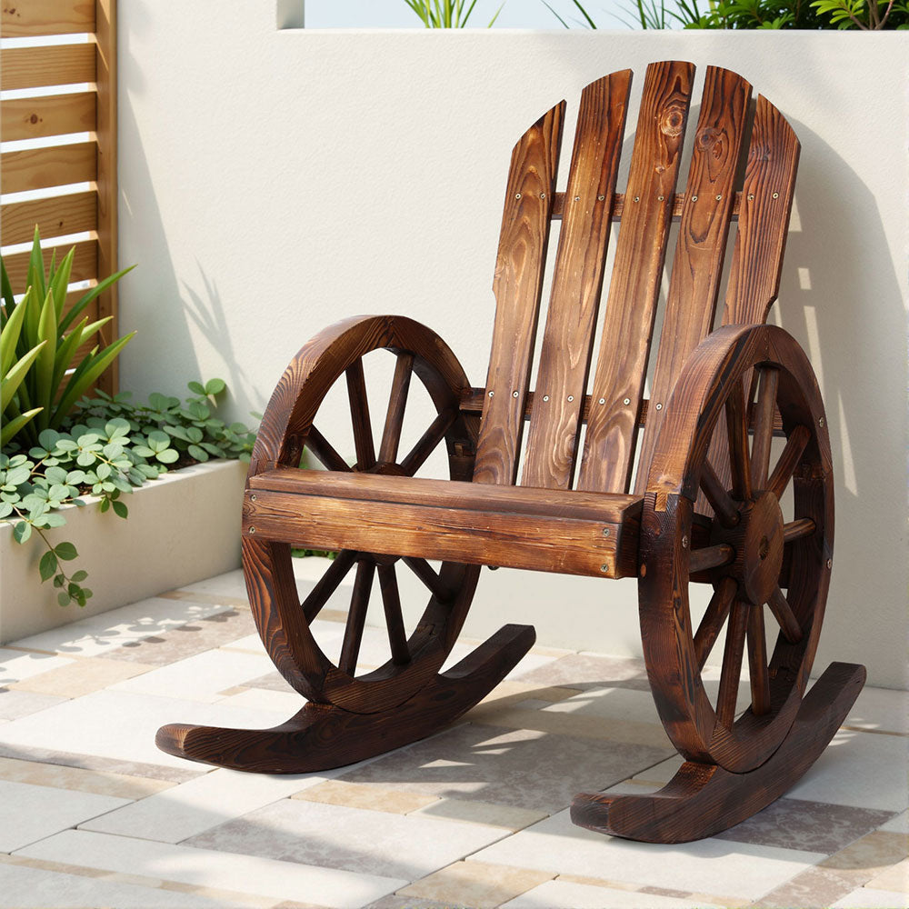 Outdoor Chairs: Gardeon Wagon Wheels Rocking Chair - Brown