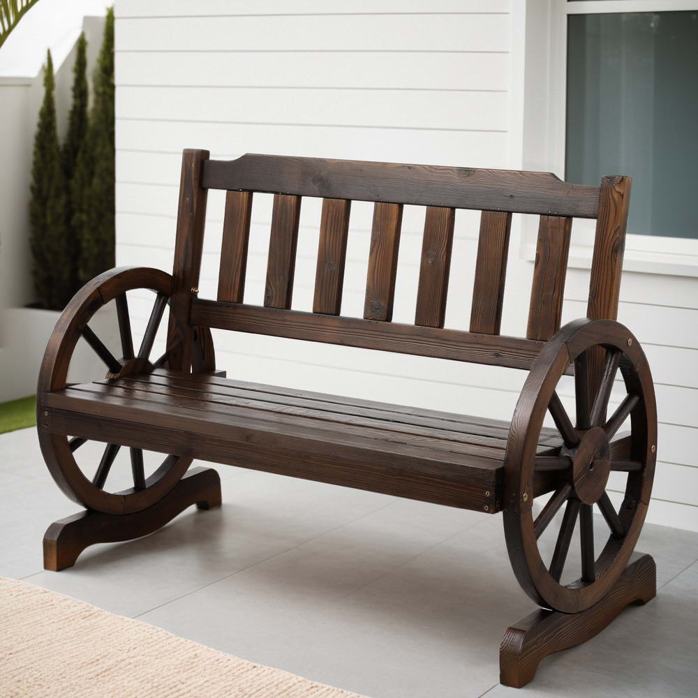 Outdoor Chairs: Gardeon Outdoor Garden Bench Wooden 2 Seater Wagon Chair Patio Furniture Brown