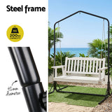 Gardeon Wooden 2-Seater Outdoor Swing Chair with Black Stand White Hanging Chair