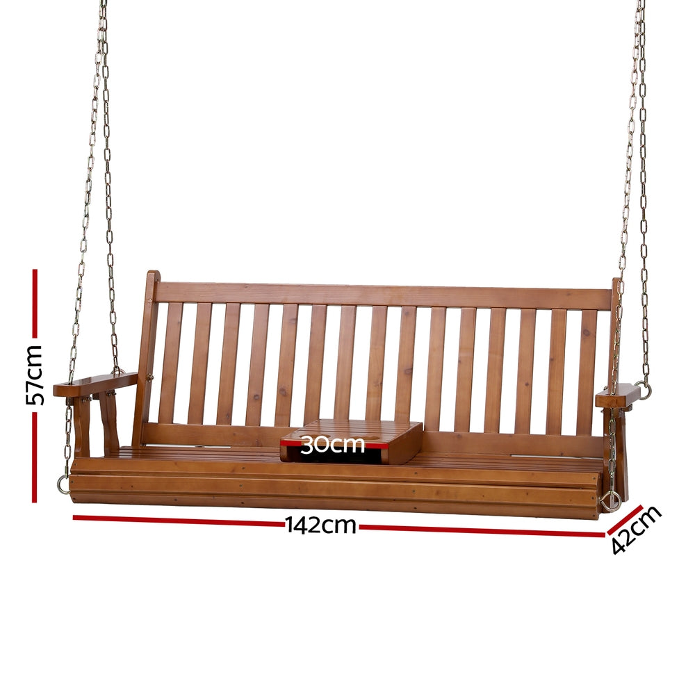 Outdoor Chairs: Gardeon Porch Outdoor Swing Chair Patio Furniture Wooden Bench 2 Seat Cup Holder
