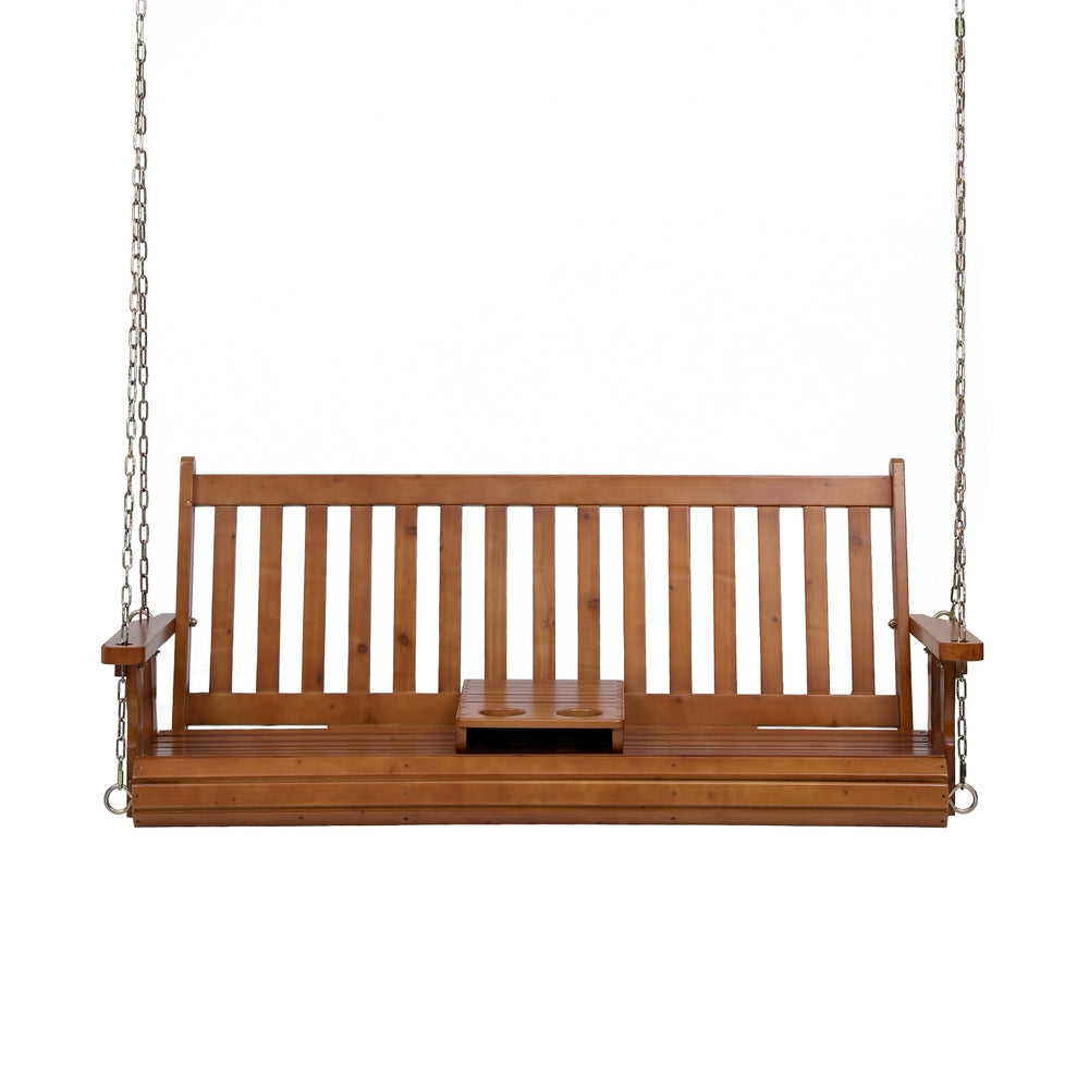 Outdoor Chairs: Gardeon Porch Outdoor Swing Chair Patio Furniture Wooden Bench 2 Seat Cup Holder