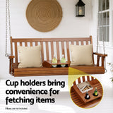 Outdoor Chairs: Gardeon Porch Outdoor Swing Chair Patio Furniture Wooden Bench 2 Seat Cup Holder