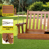 Outdoor Chairs: Gardeon Porch Outdoor Swing Chair Patio Furniture Wooden Bench 2 Seat Cup Holder