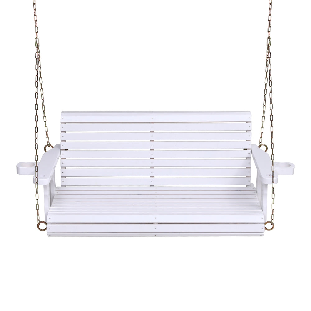 Outdoor Chairs: Gardeon Porch Outdoor Swing Chair With Cup Holder Wooden Furniture 2 Seater