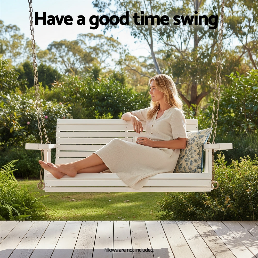 Outdoor Chairs: Gardeon Porch Outdoor Swing Chair With Cup Holder Wooden Furniture 2 Seater