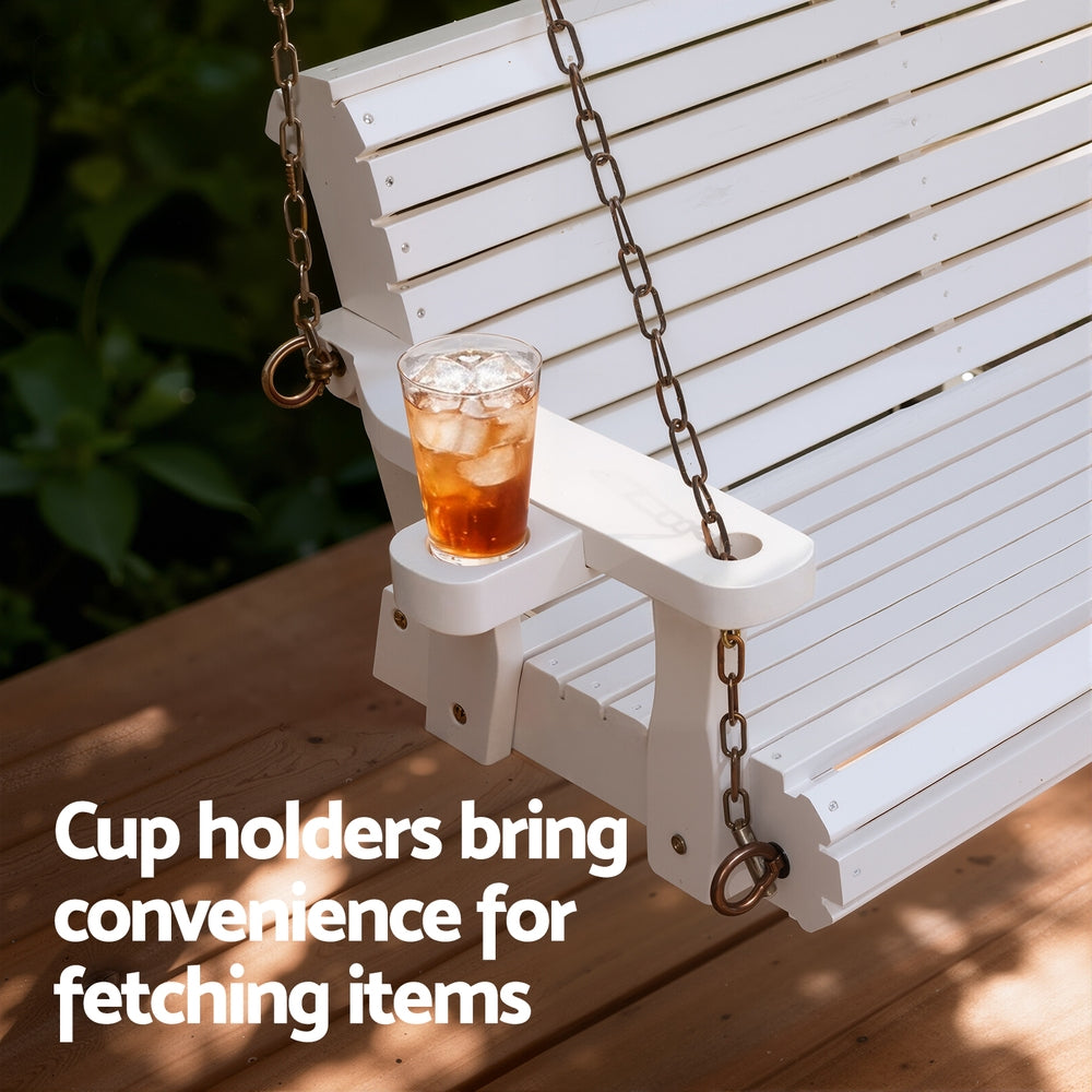 Outdoor Chairs: Gardeon Porch Outdoor Swing Chair With Cup Holder Wooden Furniture 2 Seater