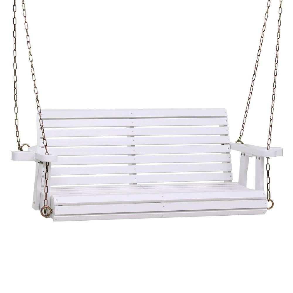 Outdoor Chairs: Gardeon Porch Outdoor Swing Chair With Cup Holder Wooden Furniture 2 Seater