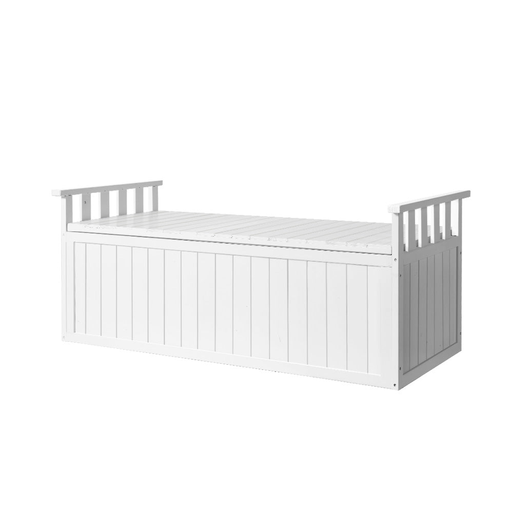 Outdoor Storage Boxes: Gardeon Outdoor Storage Bench Box 129cm Wooden Garden Toy Chest Sheds Patio Furniture XL White