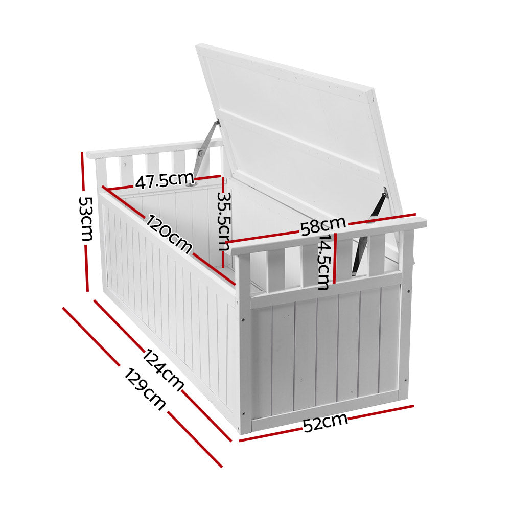 Outdoor Storage Boxes: Gardeon Outdoor Storage Bench Box 129cm Wooden Garden Toy Chest Sheds Patio Furniture XL White