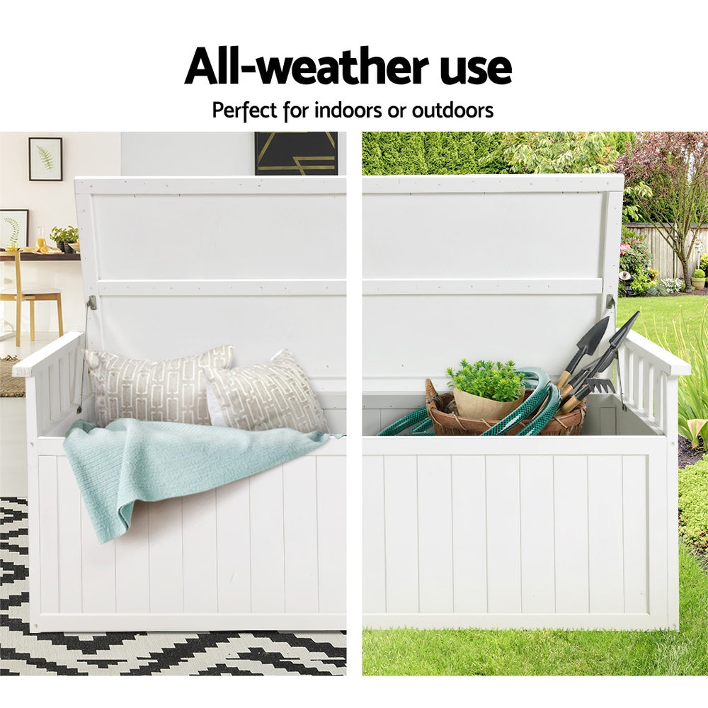 Outdoor Storage Boxes: Gardeon Outdoor Storage Bench Box 129cm Wooden Garden Toy Chest Sheds Patio Furniture XL White