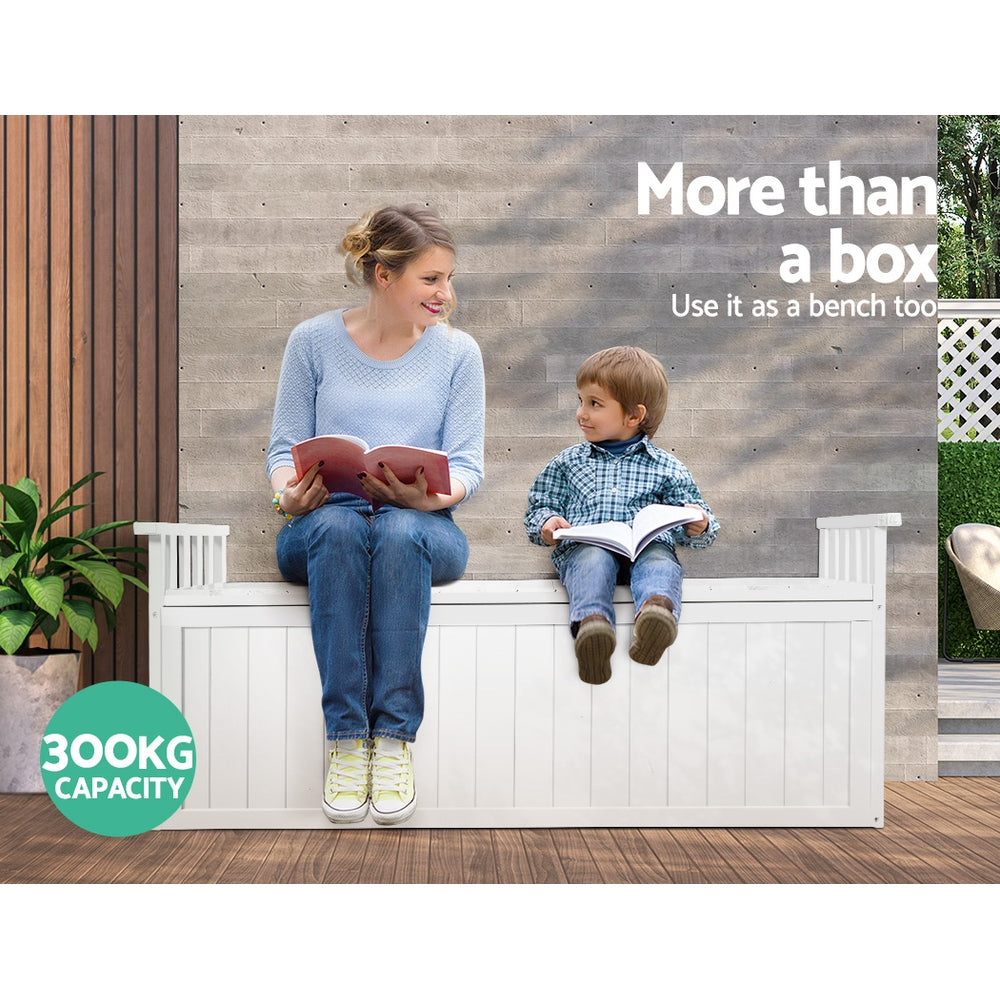 Outdoor Storage Boxes: Gardeon Outdoor Storage Bench Box 129cm Wooden Garden Toy Chest Sheds Patio Furniture XL White