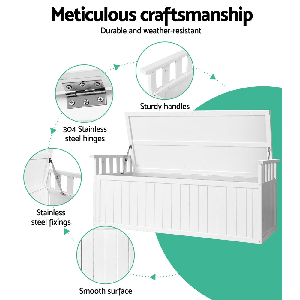 Outdoor Storage Boxes: Gardeon Outdoor Storage Bench Box 129cm Wooden Garden Toy Chest Sheds Patio Furniture XL White
