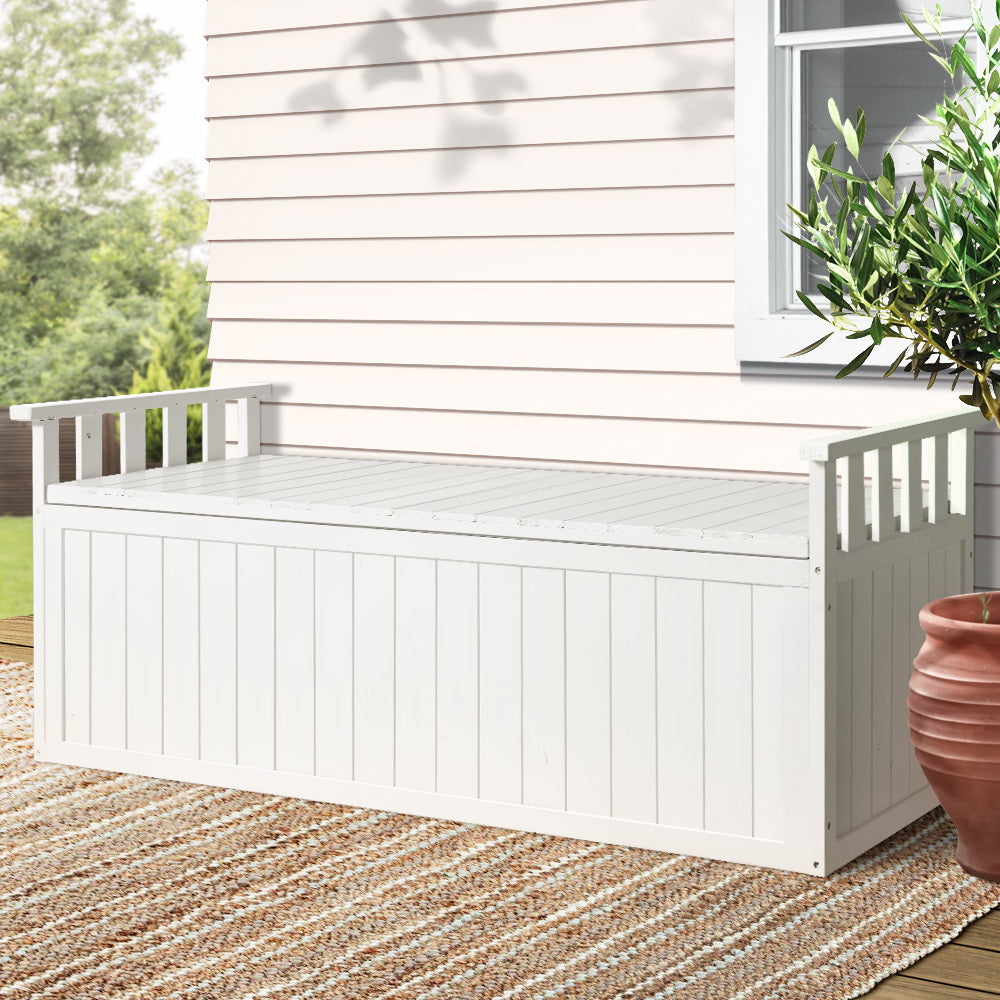 Outdoor Storage Boxes: Gardeon Outdoor Storage Bench Box 129cm Wooden Garden Toy Chest Sheds Patio Furniture XL White