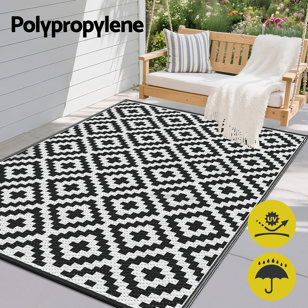Outdoor Rugs: Gardeon Outdoor Rugs 120x180cm Large Carpet Reversible Area Mat PP Dual-Sided Patio Rug Cross