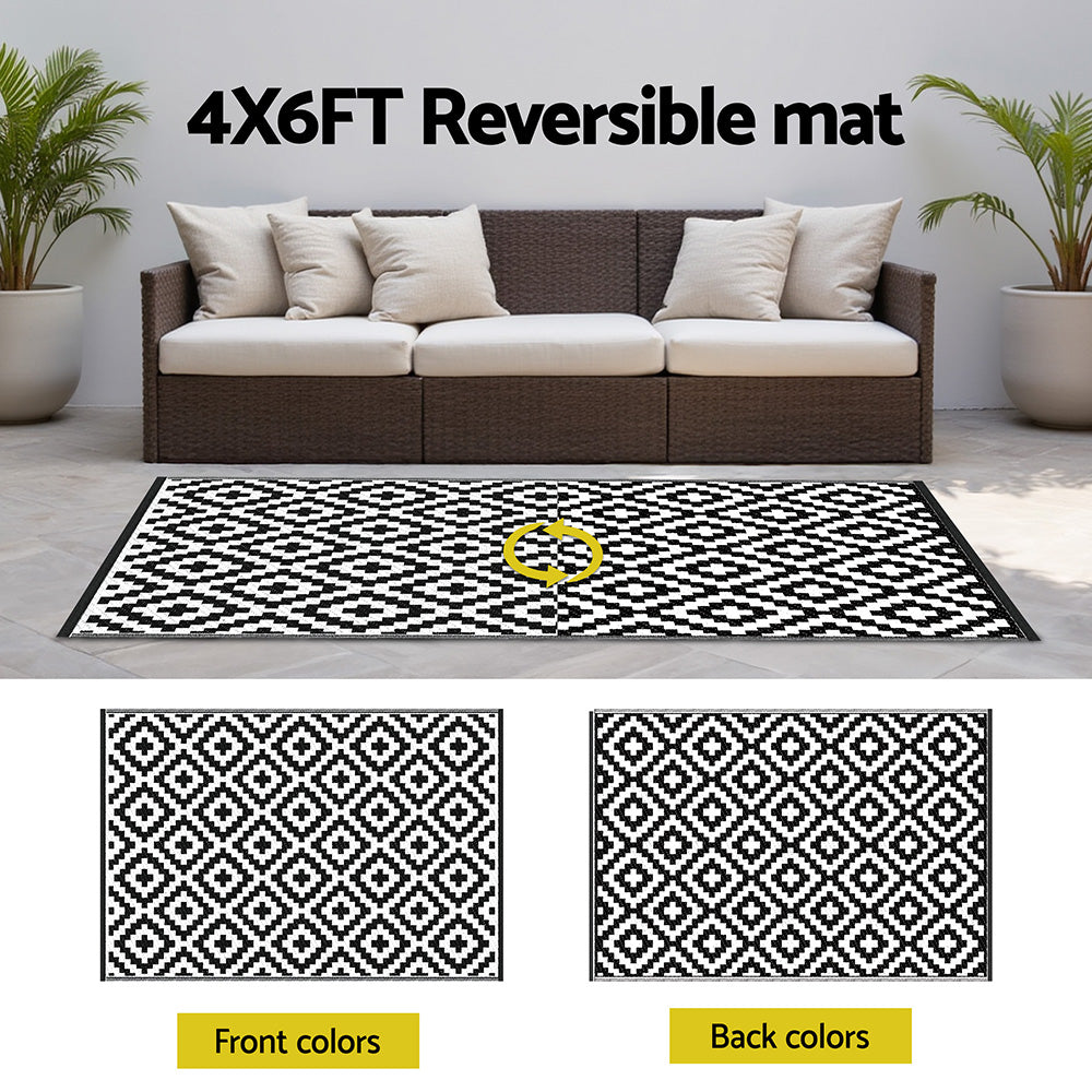 Outdoor Rugs: Gardeon Outdoor Rugs 120x180cm Large Carpet Reversible Area Mat PP Dual-Sided Patio Rug Cross
