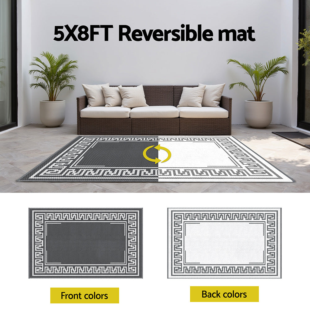 Outdoor Rugs: Gardeon Outdoor Rugs 152x244cm Large Carpet Reversible Area Mat PP Dual-Sided Patio Rug Greek Key