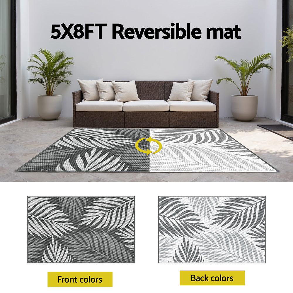 Outdoor Rugs: Gardeon Outdoor Rugs 152x244cm Large Carpet Reversible Area Mat PP Dual-Sided Patio Rug Leaf