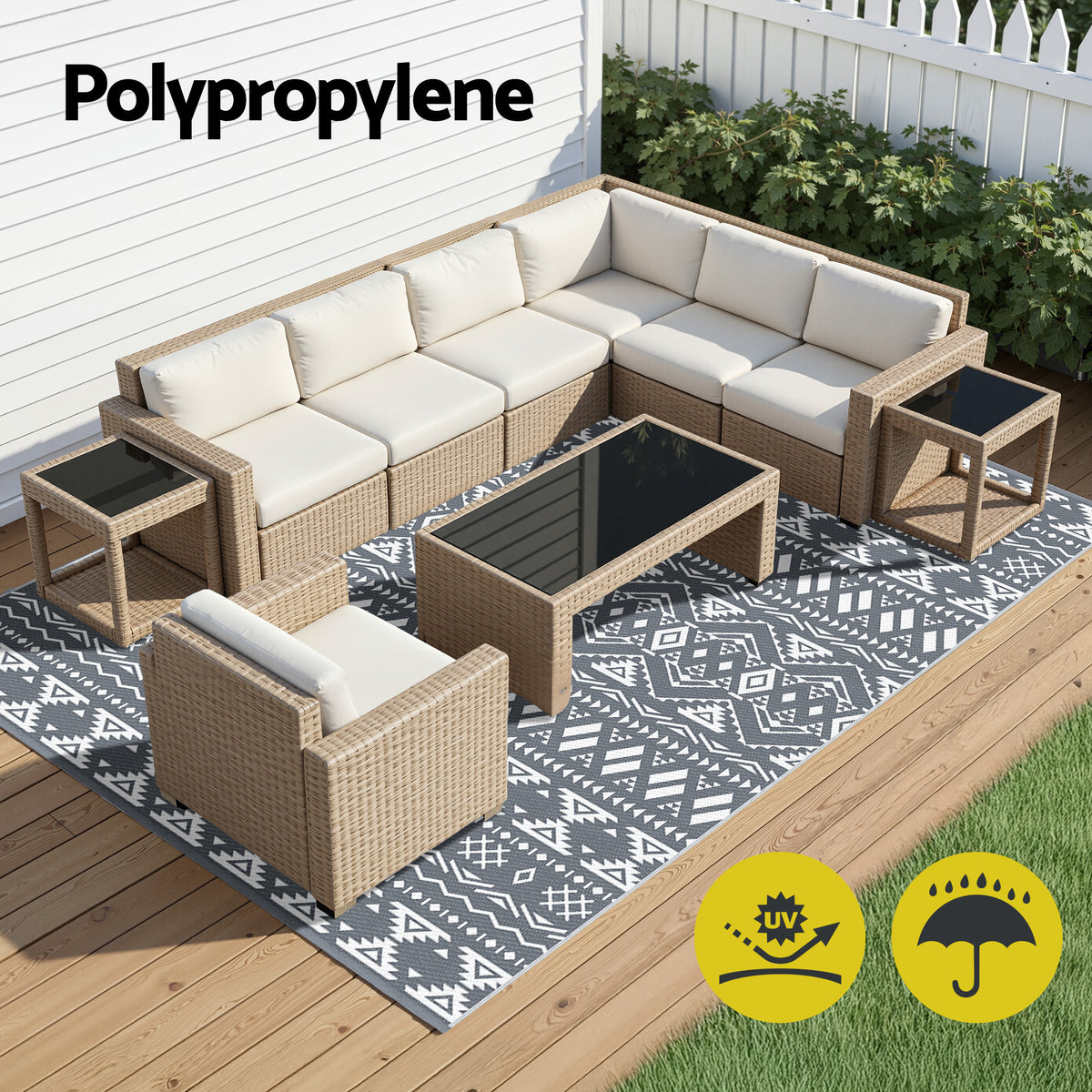 Gardeon Outdoor Rugs 274x366cm Large Carpet Reversible Area Mat PP Dual-Sided Patio Rug Bohemian