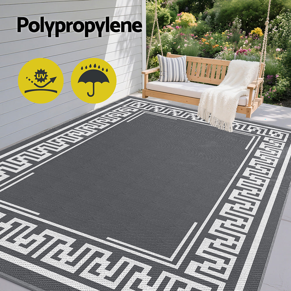 Outdoor Rugs: Gardeon Outdoor Rugs 274x366cm Large Carpet Reversible Area Mat PP Dual-Sided Patio Rug Greek Key