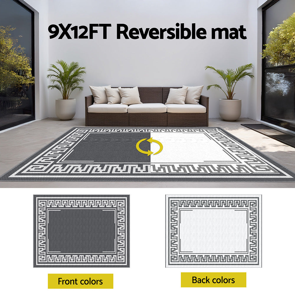 Outdoor Rugs: Gardeon Outdoor Rugs 274x366cm Large Carpet Reversible Area Mat PP Dual-Sided Patio Rug Greek Key