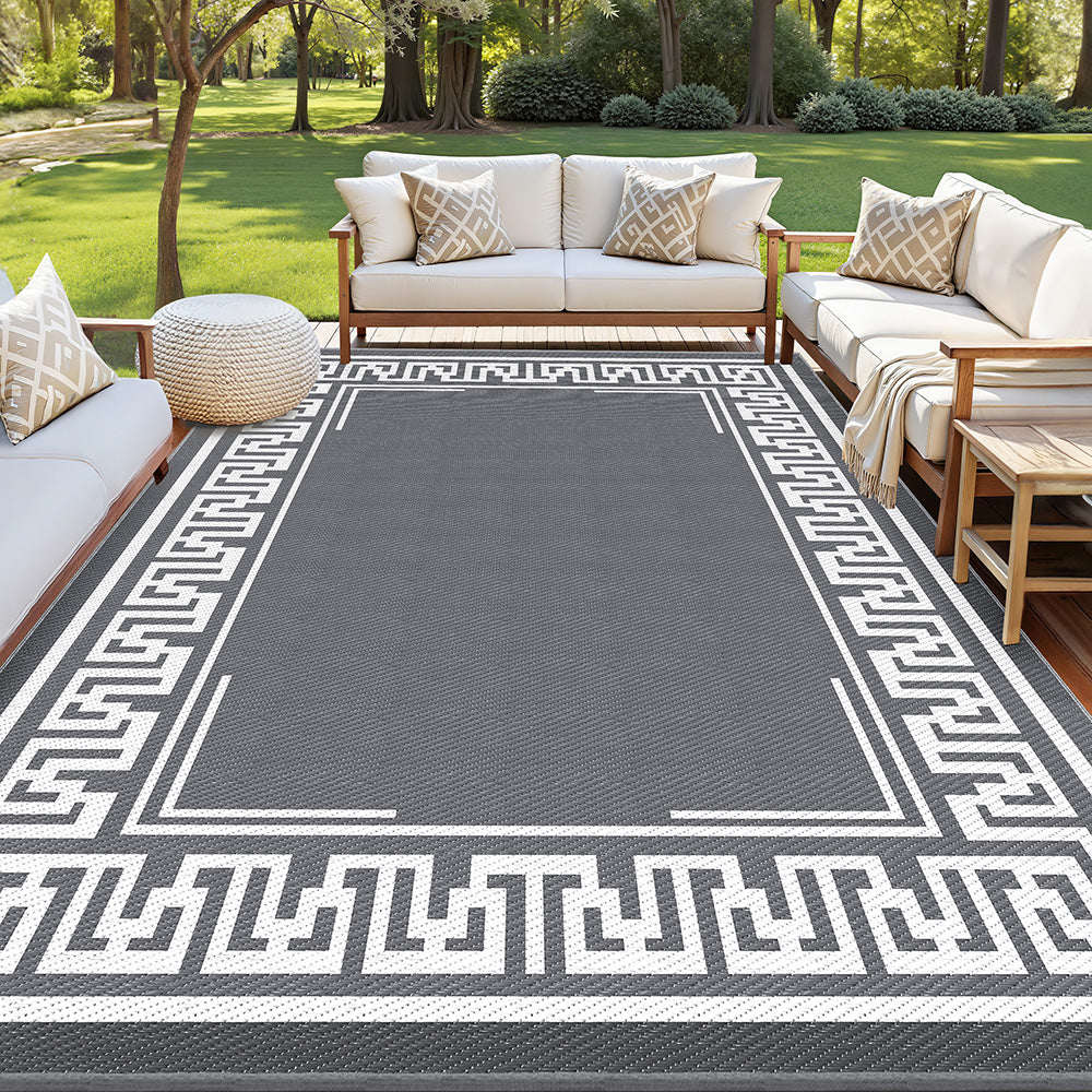 Outdoor Rugs: Gardeon Outdoor Rugs 274x366cm Large Carpet Reversible Area Mat PP Dual-Sided Patio Rug Greek Key
