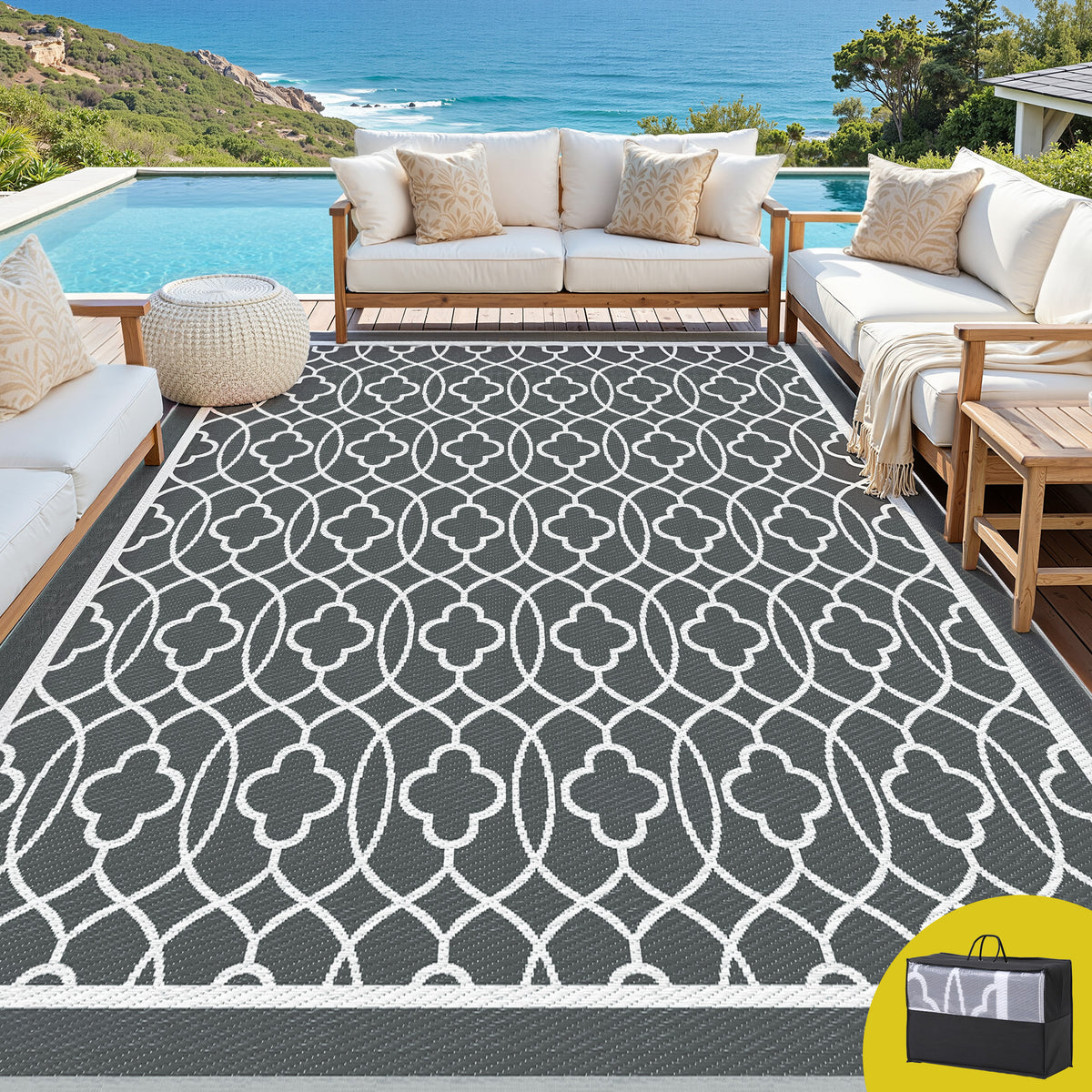 Gardeon Outdoor Rugs 274x366cm Large Carpet Reversible Area Mat PP Dual-Sided Patio Rug