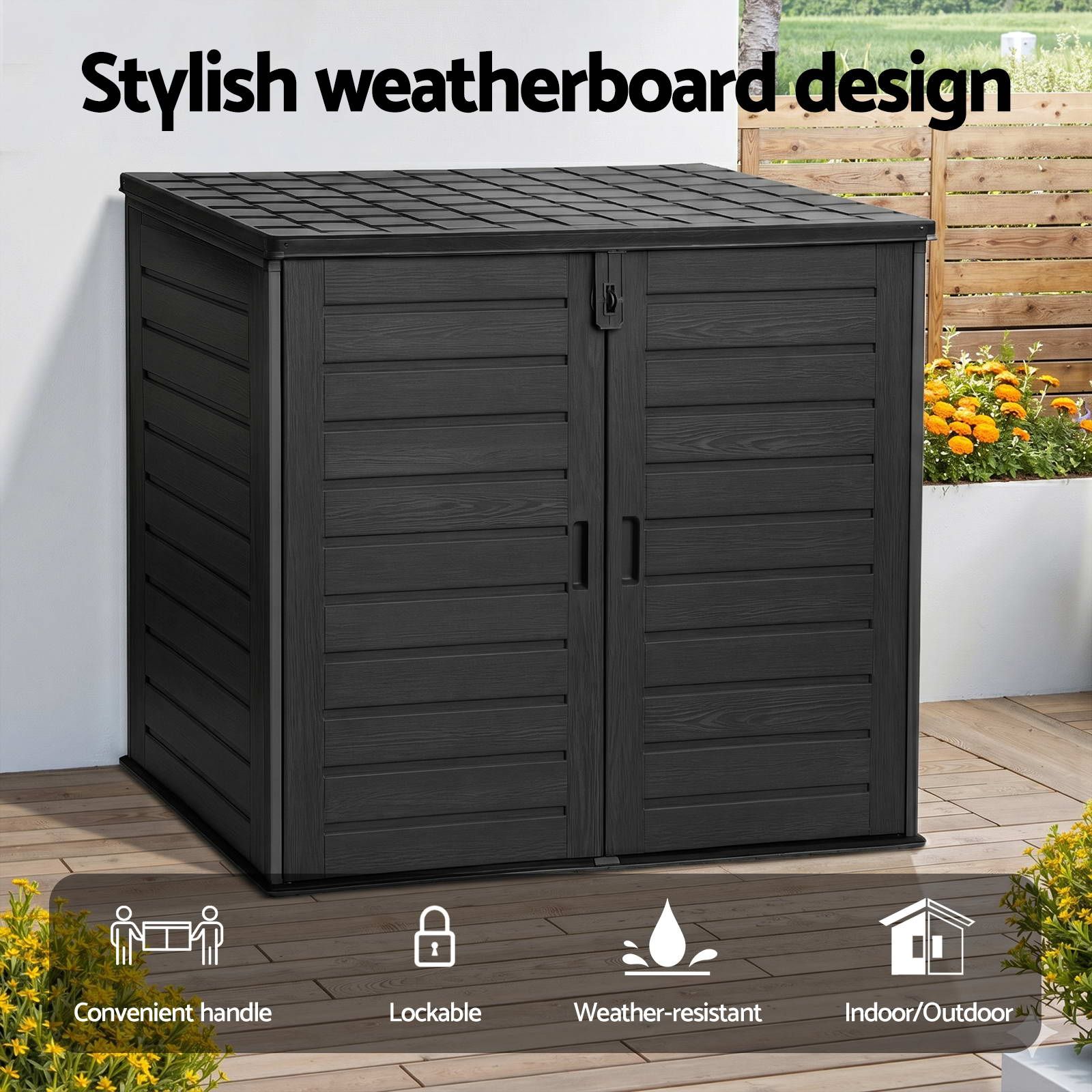 Gardeon Outdoor Storage Box 1170L Container Lockable Cabinet Tool Organizer Shed Black