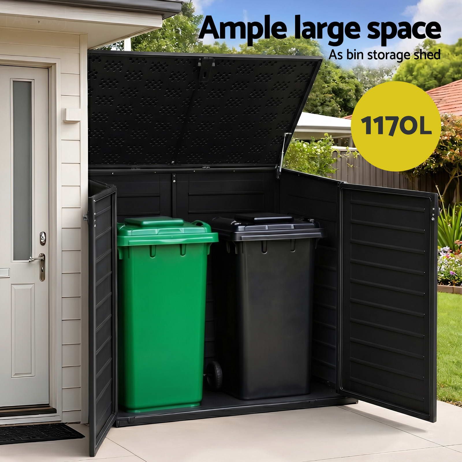 Gardeon Outdoor Storage Box 1170L Container Lockable Cabinet Tool Organizer Shed Black