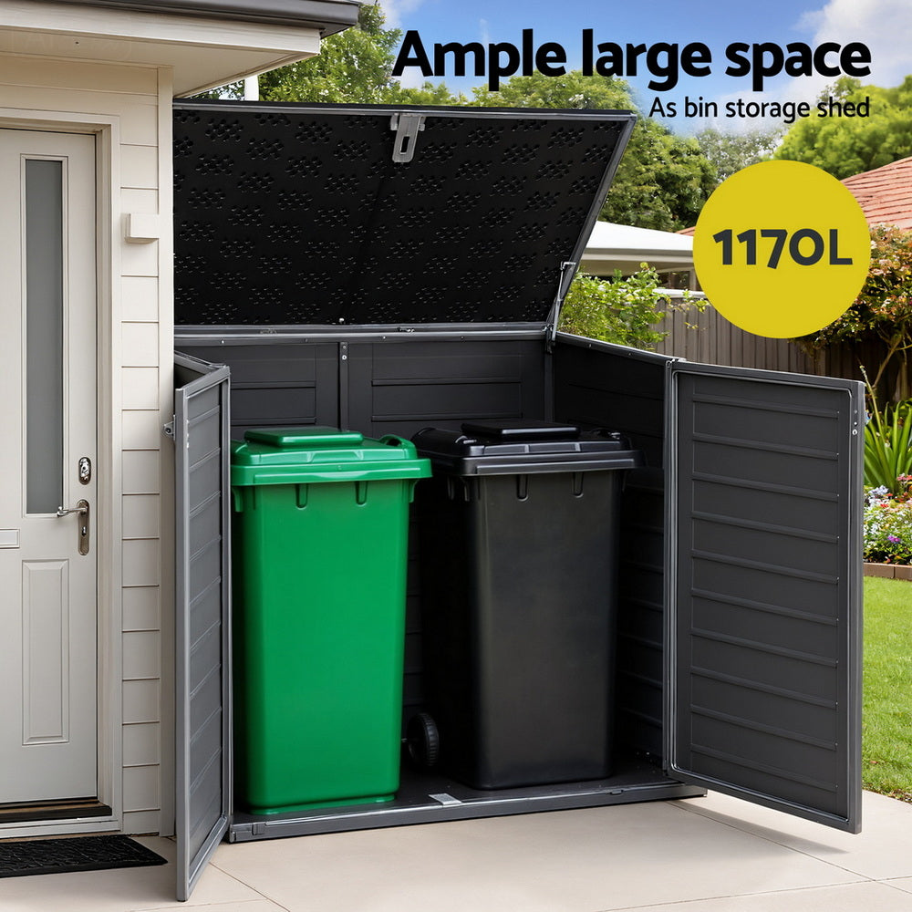 Outdoor Storage Boxes: Gardeon Outdoor Storage Box 1170L Container Lockable Cabinet Tool Organizer Shed Grey