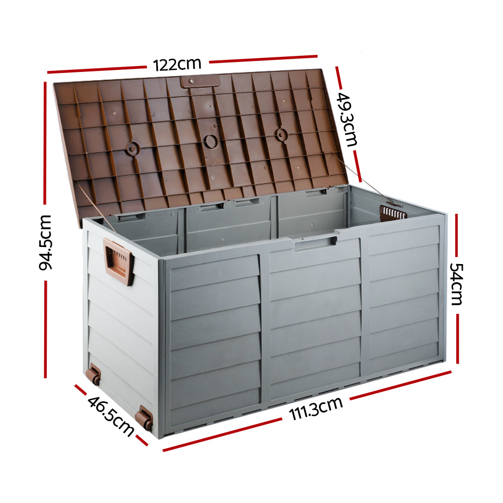 Outdoor Storage Boxes: Gardeon Outdoor Storage Box 290L Lockable Organiser Garden Deck Shed Tool Brown