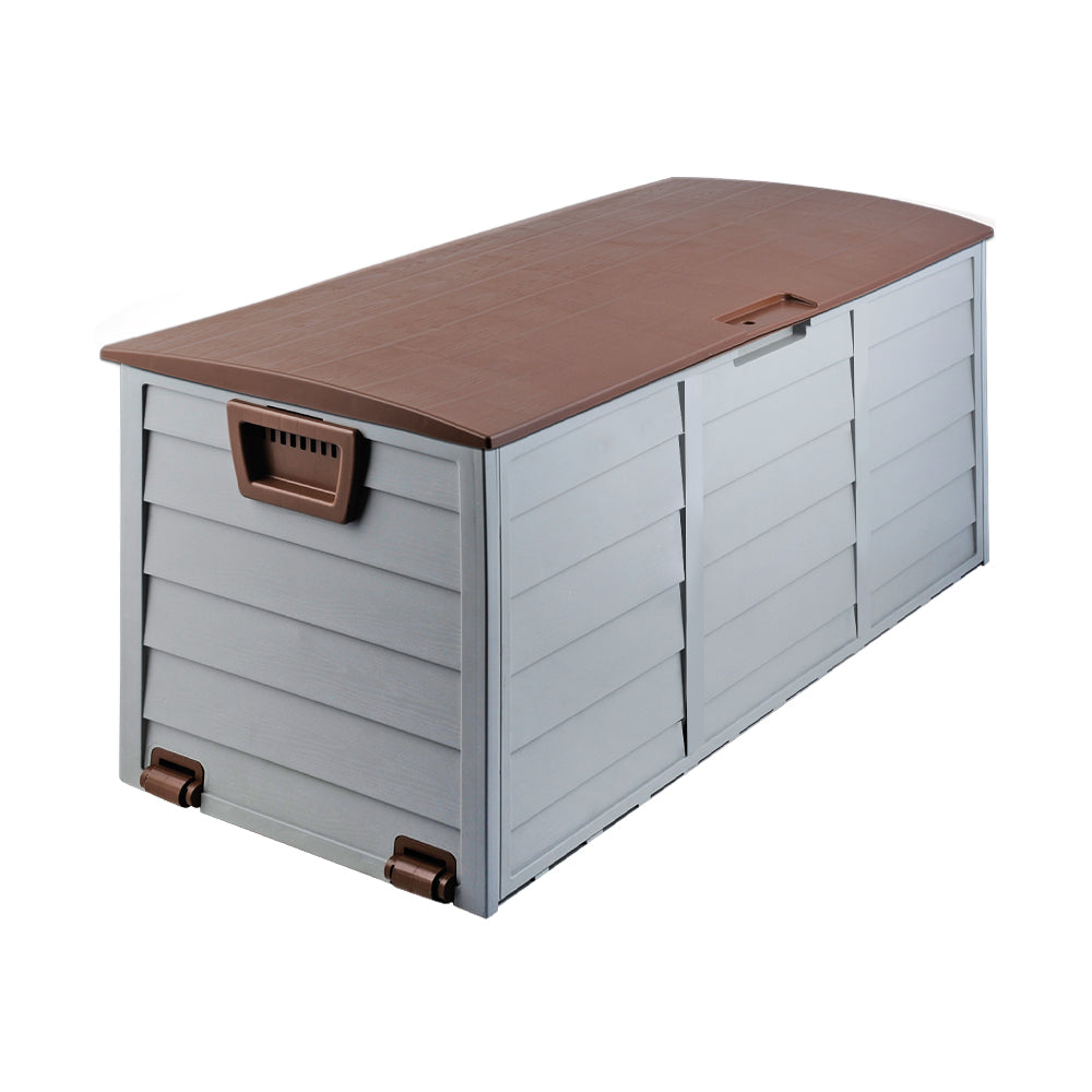 Outdoor Storage Boxes: Gardeon Outdoor Storage Box 290L Lockable Organiser Garden Deck Shed Tool Brown