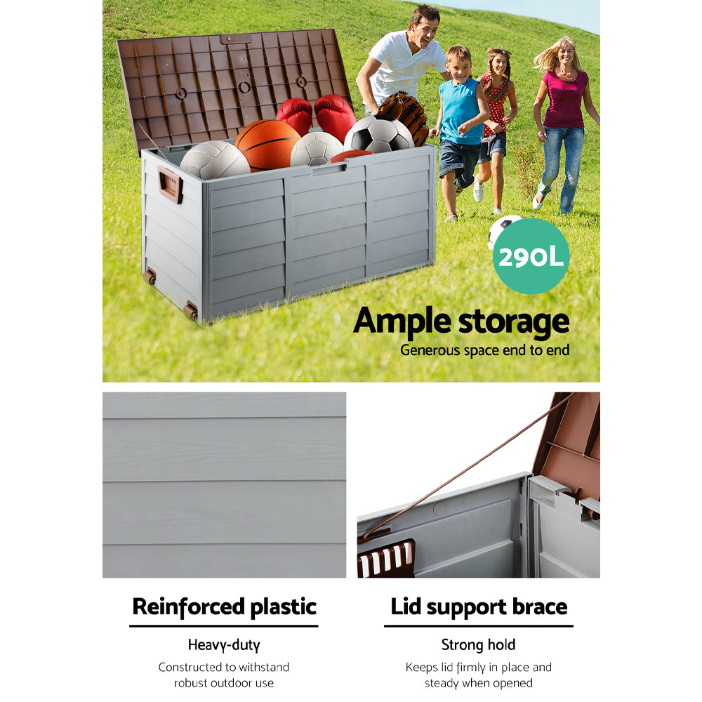 Outdoor Storage Boxes: Gardeon Outdoor Storage Box 290L Lockable Organiser Garden Deck Shed Tool Brown