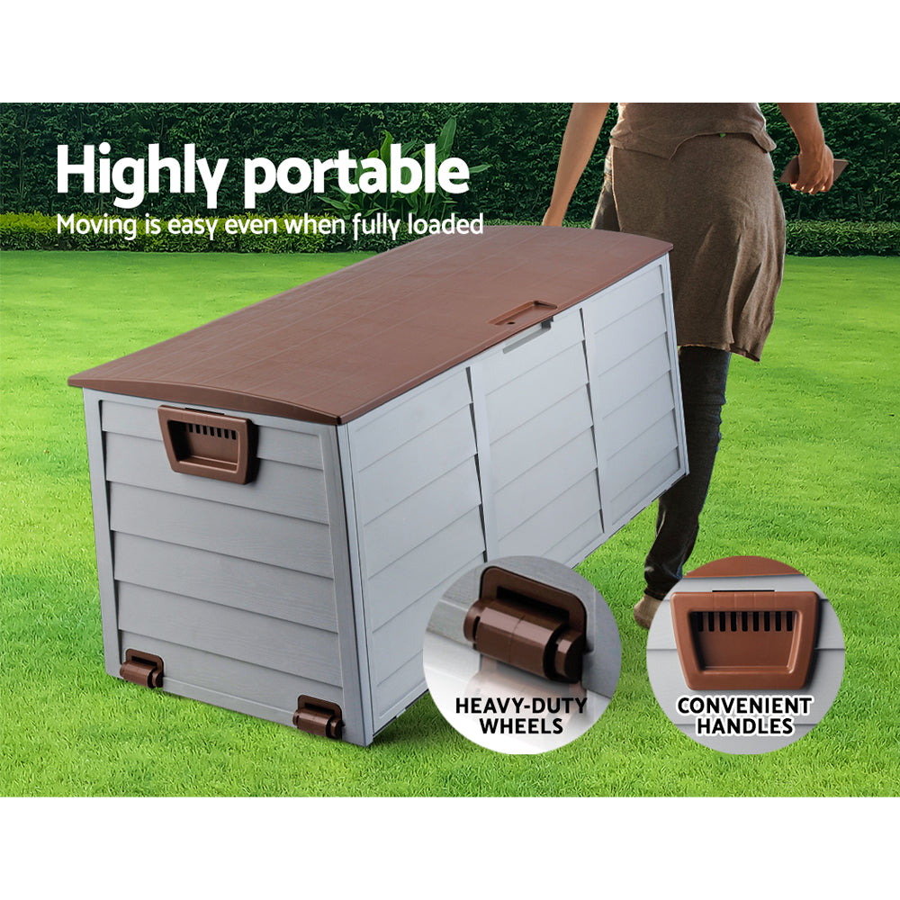 Outdoor Storage Boxes: Gardeon Outdoor Storage Box 290L Lockable Organiser Garden Deck Shed Tool Brown