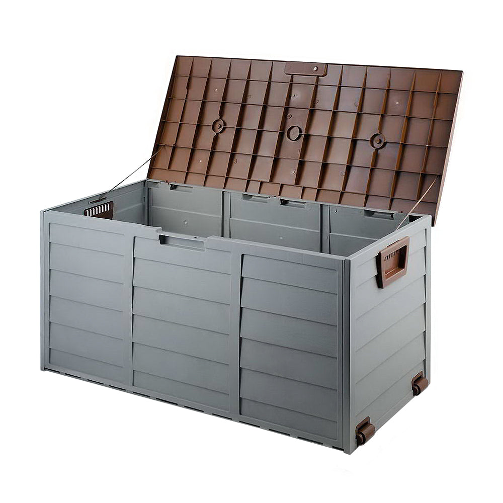 Outdoor Storage Boxes: Gardeon Outdoor Storage Box 290L Lockable Organiser Garden Deck Shed Tool Brown