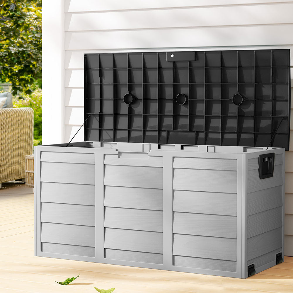 Outdoor Storage Boxes: Gardeon Outdoor Storage Box 290L Lockable Organiser Garden Deck Shed Tool Black