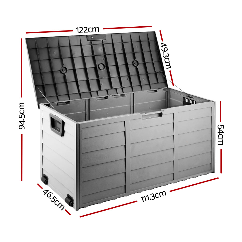 Outdoor Storage Boxes: Gardeon Outdoor Storage Box 290L Lockable Organiser Garden Deck Shed Tool Black