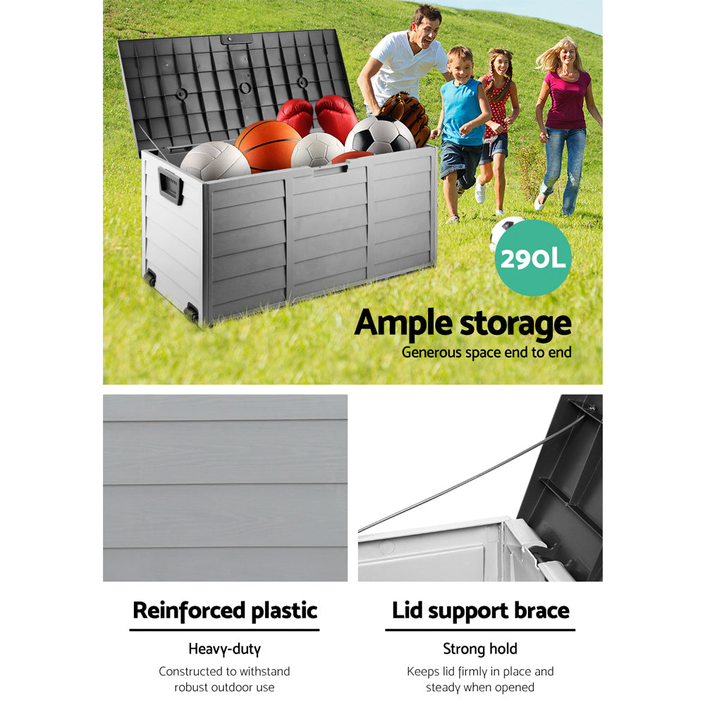 Outdoor Storage Boxes: Gardeon Outdoor Storage Box 290L Lockable Organiser Garden Deck Shed Tool Black