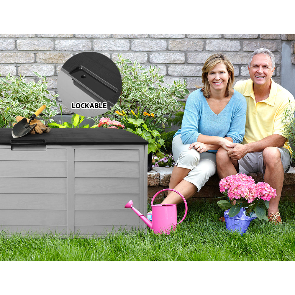 Outdoor Storage Boxes: Gardeon Outdoor Storage Box 290L Lockable Organiser Garden Deck Shed Tool Black