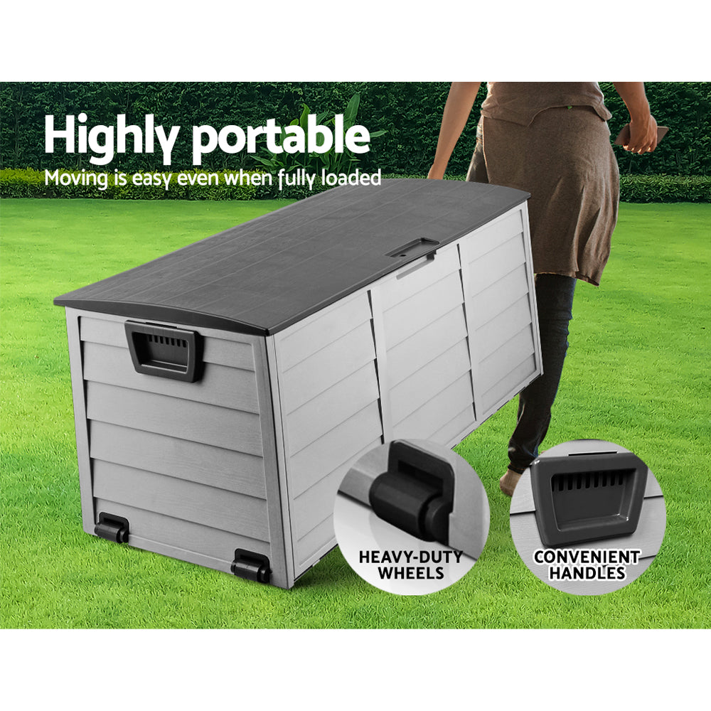 Outdoor Storage Boxes: Gardeon Outdoor Storage Box 290L Lockable Organiser Garden Deck Shed Tool Black